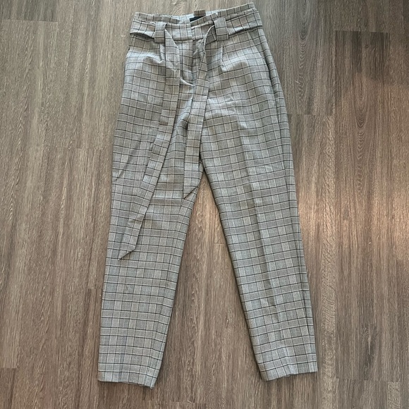 Express Grey Plaid Tie High Waist Ankle Dress Pant - Picture 1 of 3